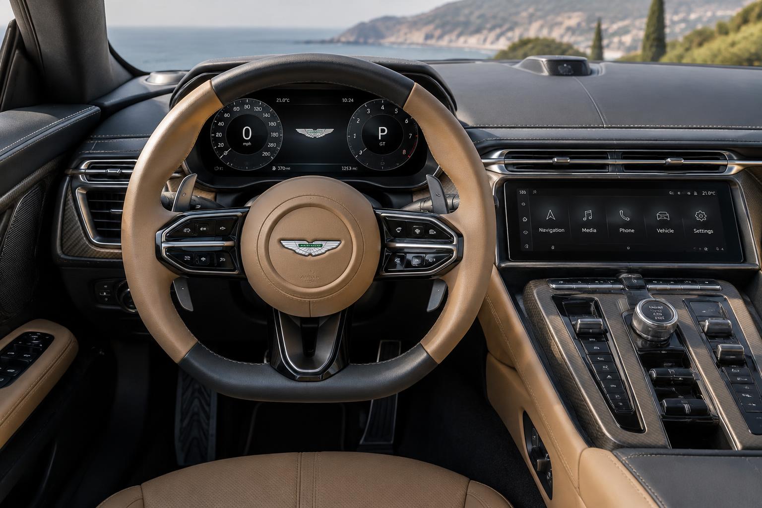 Aston Martin DB12 Volante dashboard and steering wheel